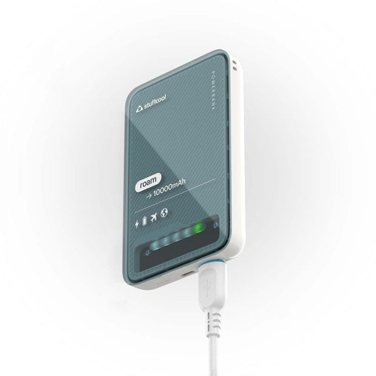Stuffcool Roam 10000mAh Compact Powerbank with 20W Type C Output Charges iPhone 50% in 30 mins and 22.5W Fast Charging, Universal Fast Charging Type A Port - Cool Transparent with Glossy Finish