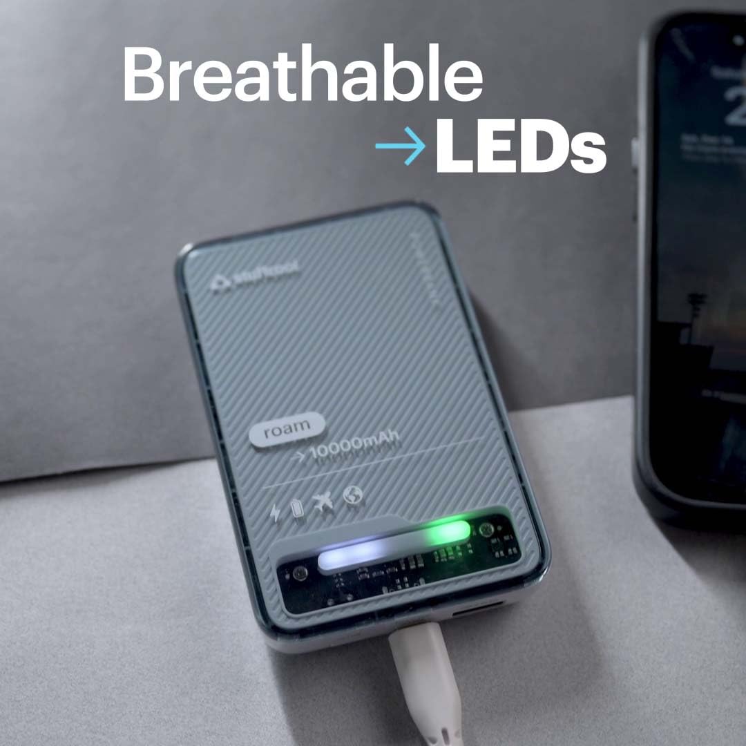 Stuffcool Roam 10000mAh Compact Powerbank with 20W Type C Output Charges iPhone 50% in 30 mins and 22.5W Fast Charging, Universal Fast Charging Type A Port - Cool Transparent with Glossy Finish
